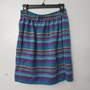 Vtg Jaclyn Smith Teal Southwest Aztec Stripe Knit Pull On Wrap Skirt Sz L Petite